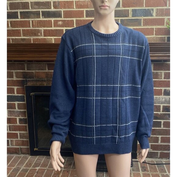 Oscar De La Renta Pullover Sweater Cotton Crewneck Mens Size XXL  Blue Pre Owned - Picture 1 of 11